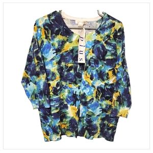 💎5/20 Kenar Plus Size Abstract Print Cardigan • NWT • Size 14 • Button Front